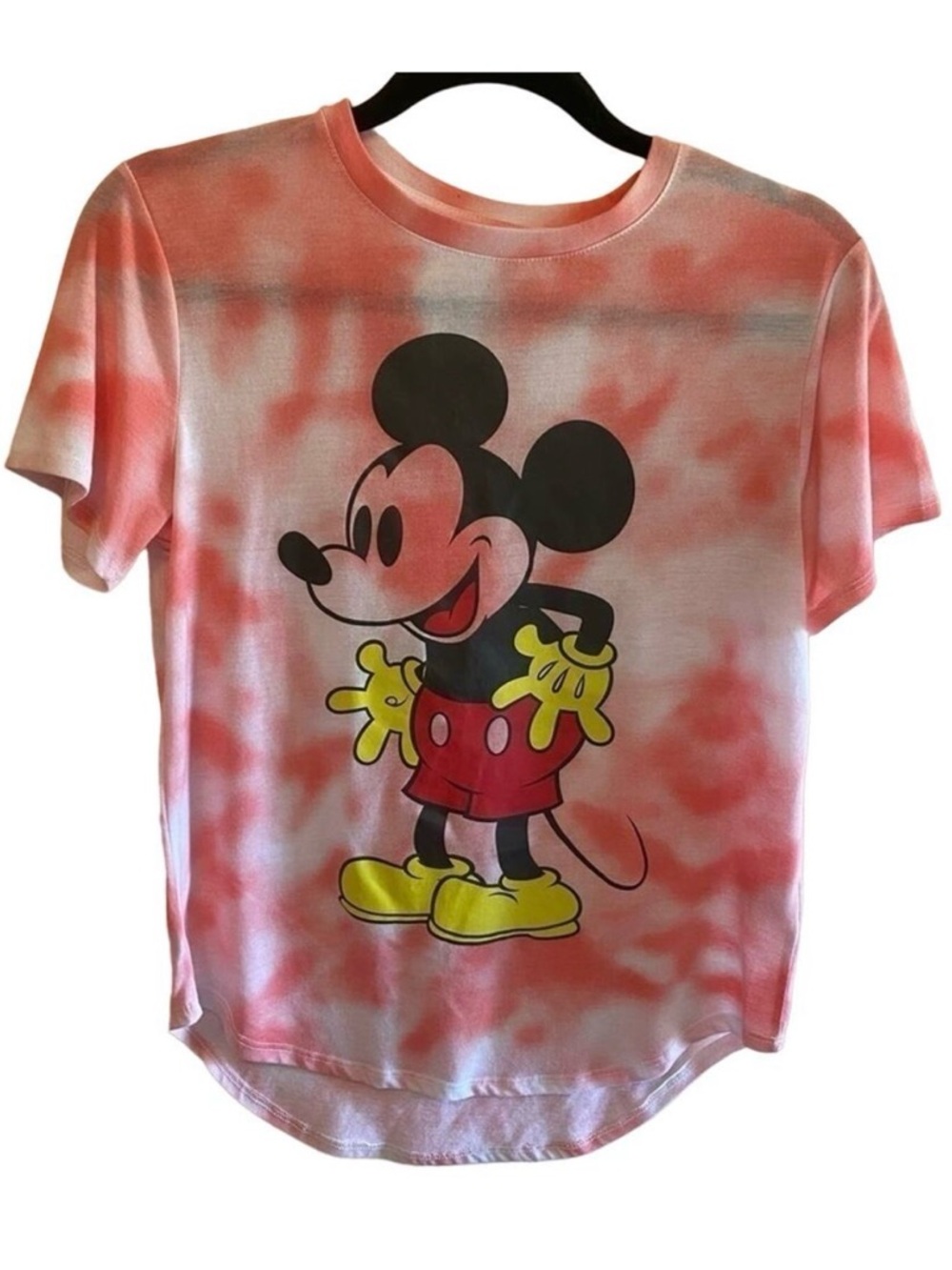 Disney Mickey Mouse‎ Red White Tie Dyed Lightweight T-Shirt Sz Juniors L (11/13)